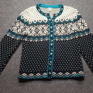 LL Bean Cardigan Sweater Fair Isle Nordic Women’s S Snowflake Metal Buttons